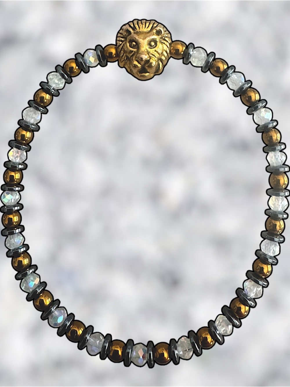 Gold Lion Head Beaded Stretch Bracelet - Unisex Jewelry
